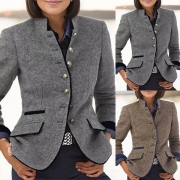 Retro Style Long Sleeve Stand Collar Single-breasted Jacket