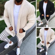 Fashion Solid Color Long Sleeve Man's Knit Cardigan（Size Run Small）