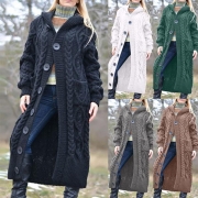 Fashion Solid Color Long Sleeve Hooded Long-style Knit Cardigan