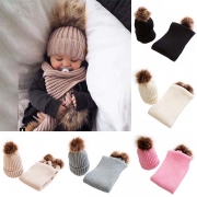 Fashion Faux Fur Spliced Knit Beanies + Scarf Two-piece Set for Kids
