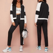 Fashion Contrast Color Long Sleeve Sports Suit