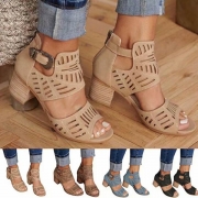 Fashion Thick Heel Peep Toe Hollow Out Sandals