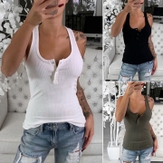 Simple Style Sleeveless Round Neck Solid Color Tank Top