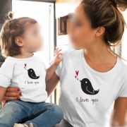 Cute Bird Printed Short Sleeve Round Neck Parent-child T-shirt