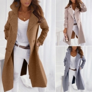 Elegant Solid Color Long Sleeve Notched Lapel Woolen Coat