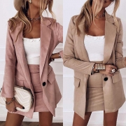 OL Style Long Sleeve Solid Color Blazer + Skirt Two-piece Set