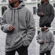 Fashion Solid Color Long Sleeve Hooded Man's Plush Sweatshirt
