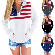 Fashion American Flag Printed Long Sleeve Stand Collar Sweatshirt