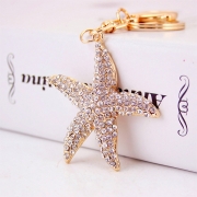 Fashion Rhinestone Inlaid Starfish Pendant Key Chain