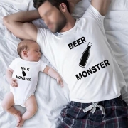 Casual Style Milk Beer Monster Printed Short Sleeve Round Neck Parent-child Clothes