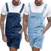 Retro Style Middle Waist Relaxed-fit Man's Denim Shorts Overalls