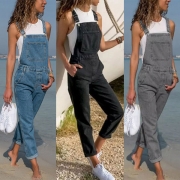 Casual Style High Waist Relaxed-fit Denim Overalls