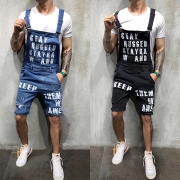 Casual Style Letters printed High Waist Man's Denim Overalls Shorts
