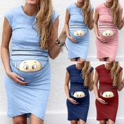 Cute Cartoon Baby Pattern Sleeveless Round Neck Maternity Dress