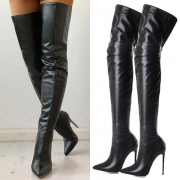 Sexy High-heeled Pointed-toe Back-zipper Over-the-knee Boots