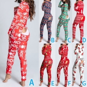 Cute Style Christmas Printed Long Sleeve V-neck Home-wear Jumpsuit Pajamas (Sizes fall small)