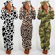 Cute Printed Long Sleeve Hooded Parent-child Jumpsuit One-piece Pajamas