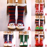 Cute Cartoon Christma Pattern Plush Lining Floor Stockings