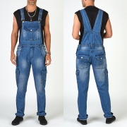 Casual Style Muti-pockets Middle Waist Man's Denim Overalls