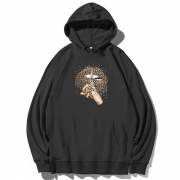 Casual Style Long Sleeve Hooded Leopard Lip Printed Loose Sweatshirt