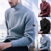 Fashion Solid Color Long Sleeve High Collar Man's Knit Pullover Sweater