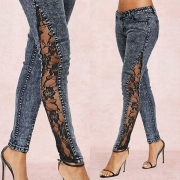 Fashion Middle Waist Slim Fit Lace Spliced Jeans （Size Run Big）