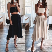 Casual Solid Color Two-piece Set Consist of Tie-strap Smocked Crop Top and Pleated Skirt
