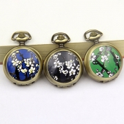 Retro Enamel Pocket Watch Pendant Long Necklace