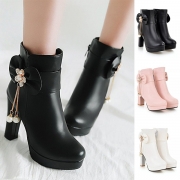 Fashion Pointed Toe Thick High-heeled Bowknot Martin Boots Booties