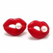 Fashion Candy Color Pearls Lip-shaped Stud Earrings