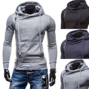Fashion Solid Color Long Sleeve Oblique Zipper Men's Hoodies
