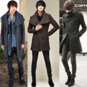 Fashion Solid Color Long Sleeve Lapel Single-breasted Men's Woolen Coat