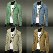 Fashion Solid Color Stand Collar Slim Fit Men's Jacket