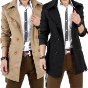 Fashion Solid Color Double-breasted Long Sleeve Hooded Men's Jacket