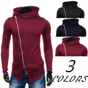Chic Style Solid Color Oblique Zipper Hooded Men's Sweatshirt