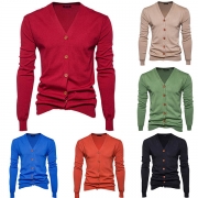 Fashion Solid Color Long Sleeve V-neck Men's Knit Cardigan