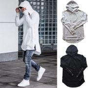 Fashion Solid Color Long Sleeve High-low Hem Men's Hoodie