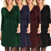 Fashion Solid Color V-neck Lace-up Dress for Pregnant Women