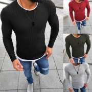 Fashion Contrast Color Long Sleeve Round Neck Men's Sweater