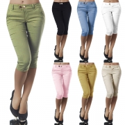 Fashion Solid Color Low-waist Slim Fit Capri Pants