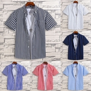 Fashion Short Sleeve POLO Collar Men's Striped Shirt