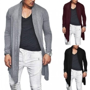 Fashion Solid Color Long Sleeve Irregular Hem Men's Cardigan 