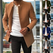 Fashion Solid Color Long Sleeve Stand Collar Men's Coat