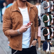 Fashion Solid Color Long Sleeve POLO Collar Men's Jacket