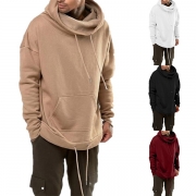 Fashion Solid Color Long Sleeve Cowl Neck Men's Hoodie