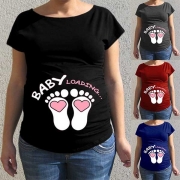 Cute Footprint Printed Short Sleeve Round Neck Maternity T-shirt