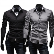 Fashion Contrast Color Long Sleeve POLO Collar Men's Shirt