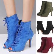Fashion Peep Toe High-heeled Lace-up Ankle Boots