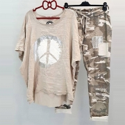 Fashion Camouflage Printed Short Sleeve T-shirt + Pants Two-piece Set