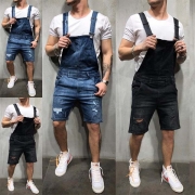 Fashion Middle-waist Ripped Men's Denim Overalls 